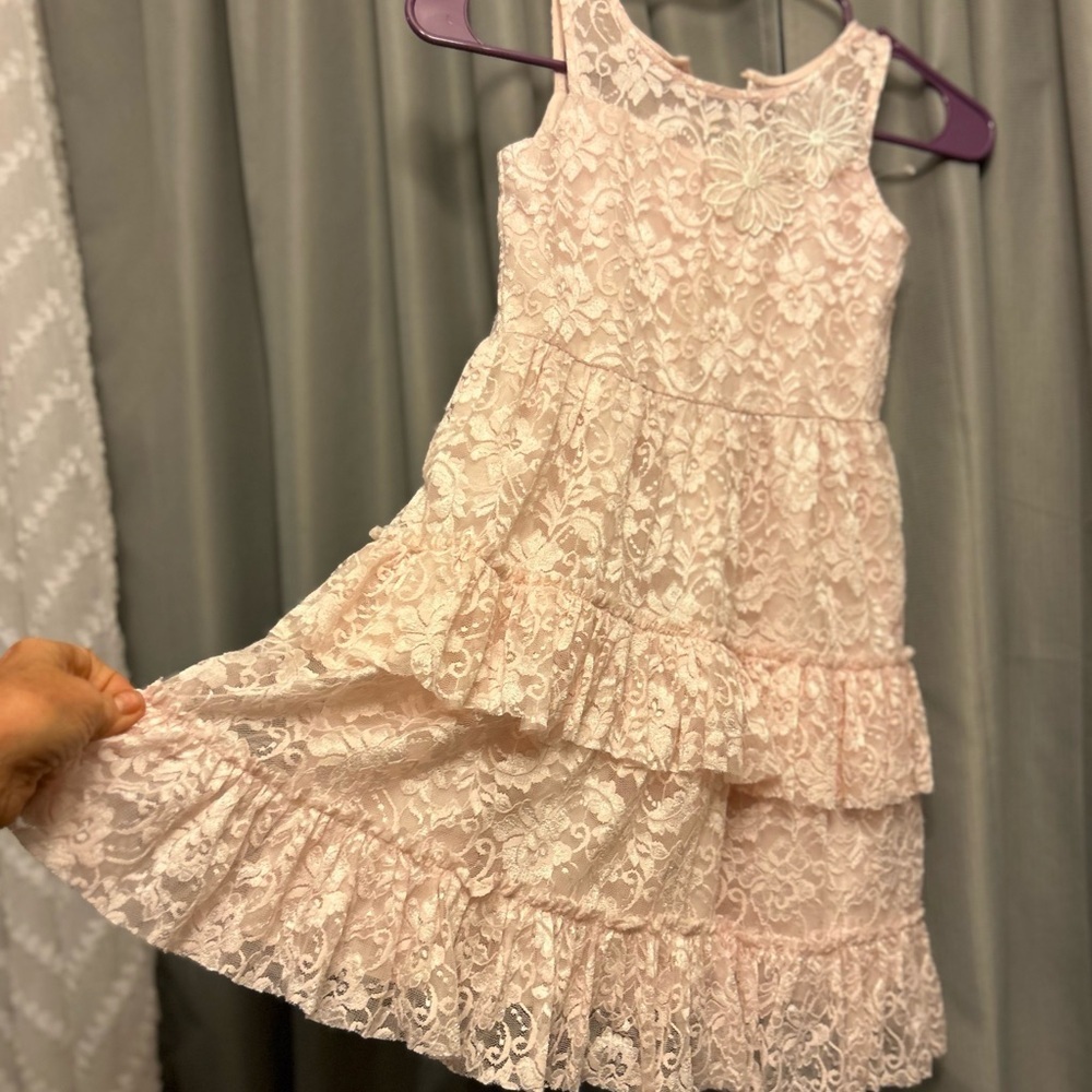50%offw❤️ Pastourelle by Pippa & Julie Girls Pink Floral Lace Tiered Dress #92